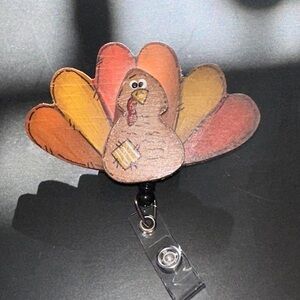 Cute Hand Painted Turkey Badge Reel Holder